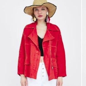 Zara 100% Linen Jacket with Belt Size M